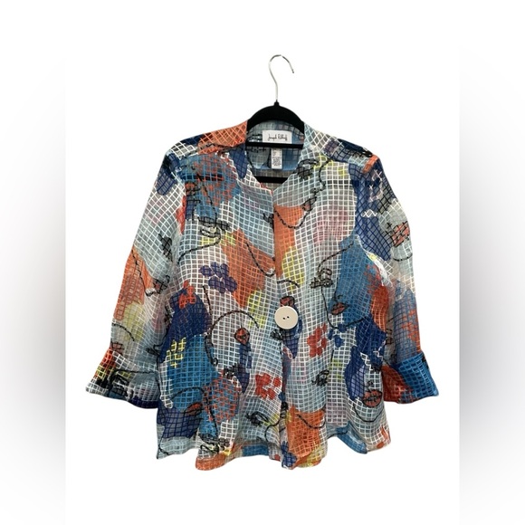 ✨ Joseph Ribkoff Organza Face Print Swing Jacket size 16 - Picture 11 of 17